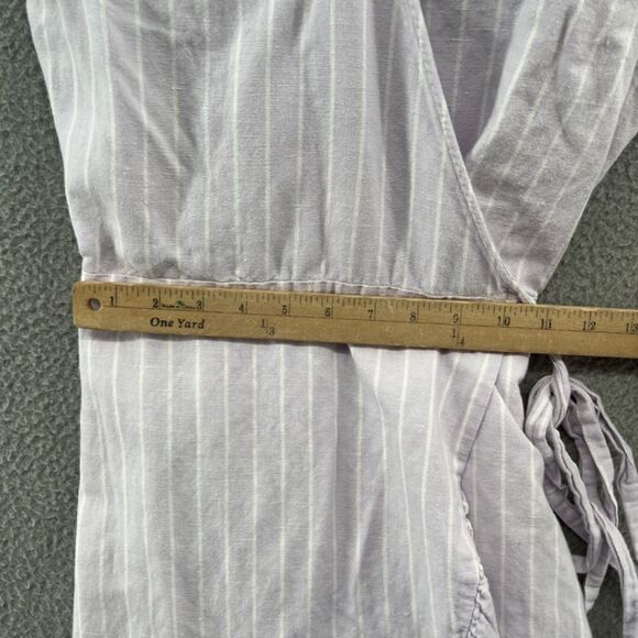Gap Linen Cotton Stripe Ruffle Wrap Dress Purple White Small TALL - Picture 11 of 16